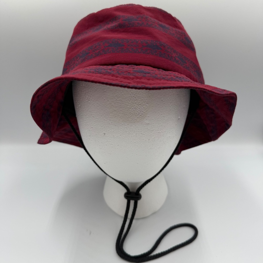 Only NY Burgundy Striped Bucket Hat Mens S/M Adjustable Chin Strap Graphic Print